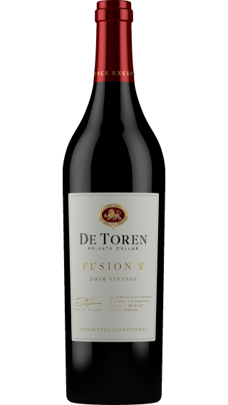 Bottle of De Toren Private Cellar Fusion V 2019 wine 750 ml
