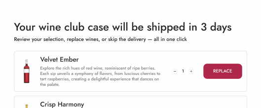 Your upcoming wine club shipment preview